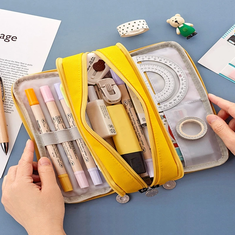 

Pen Bag Storage Pouch Large Capacity Pencil Case Double Side Macaron Oxford Cloth Students Stationery Office School