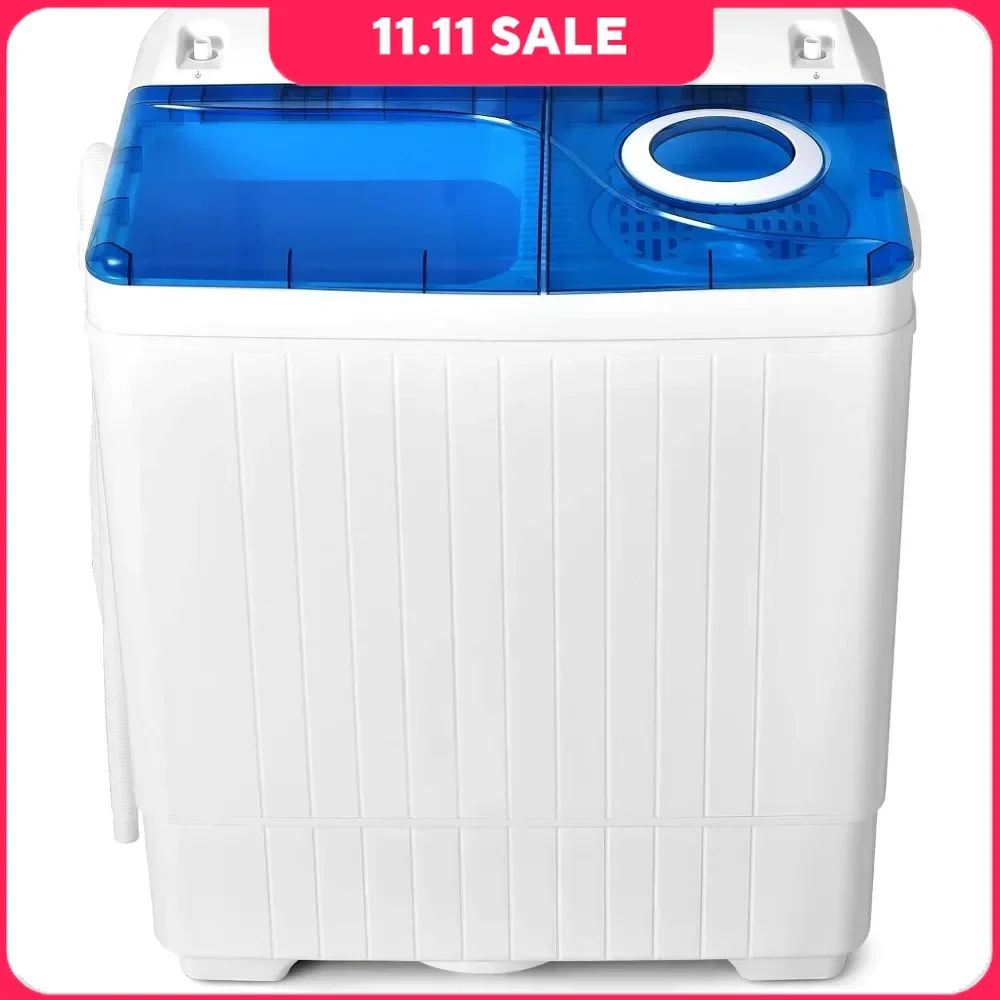 Washing Machine, Twin Tub Washer 18lbs & Spinner 8lbs with Control Knobs Timer Function Drain Pump, Compact Laundry Washer