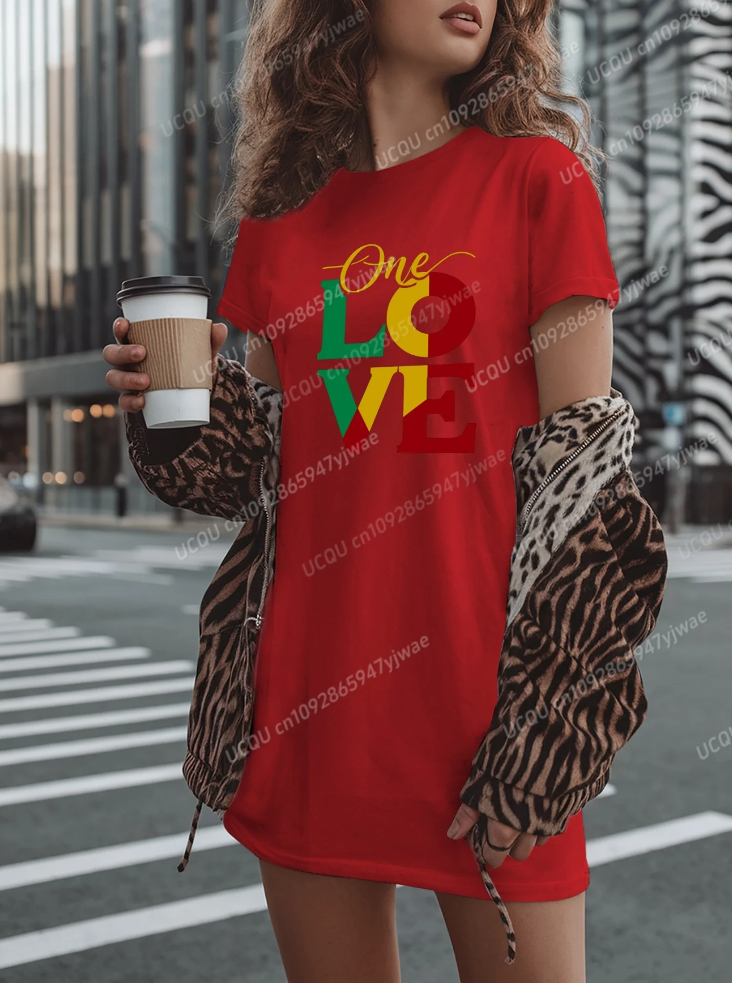 2025 Estate Poliestere Donna T-shirt Abito Allentato Casual ONE LOVE Stampato O-Collo Lady Manica corta Pullover Abiti Abbigliamento donna