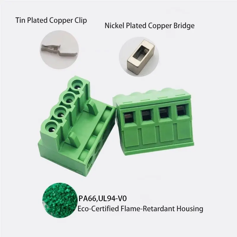 Copper Plug 5.08mm Green Terminal Block Plug 2P-24P Positions Screw Connector PA66Flame Retardant 10A 300V Automotive,Smart Home