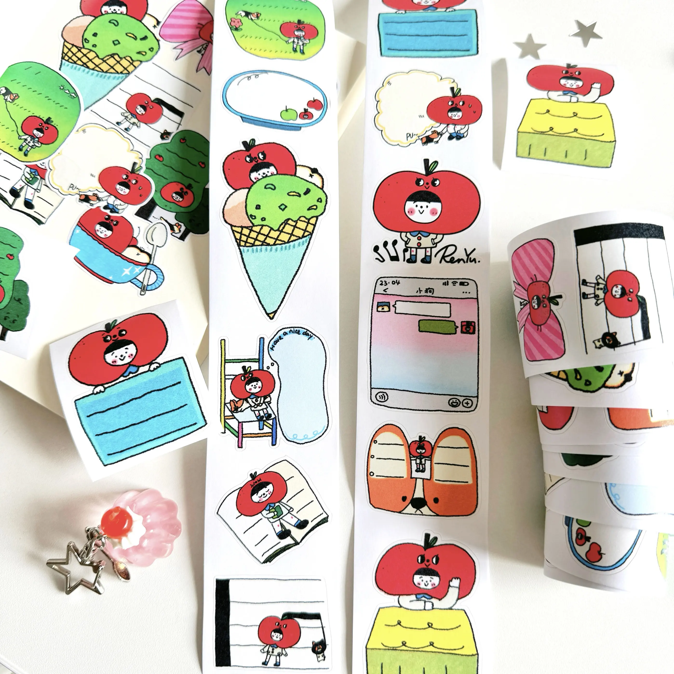 Lacreme Die Cut Sticker Roll Glitter PET Cute Lamb Decorative Tape for Scrapbooking Journal Card Making