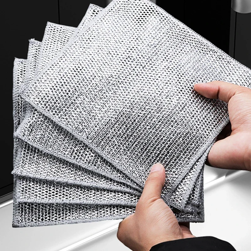 20/1pcs Thickened Steel Wire Cleaning Cloth Non-Scratch Double-layer Metal Wire Rags Dish Washing Cloths Kitchen Towel Rags