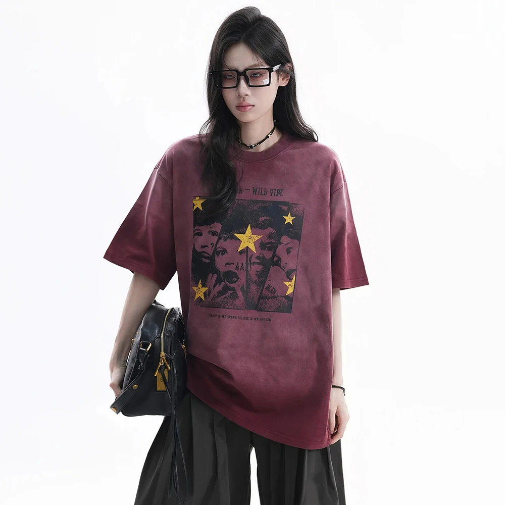 Graphic T Shirts Oversized Cotton Y2k Tops Vintage Distressed Portrait Print Women's T-shirt Unisex Plus Size Short Sleeve Tees