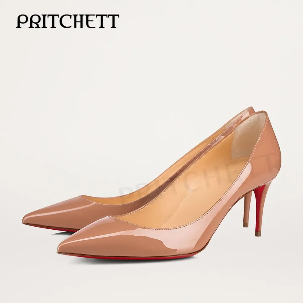 

Nude Pointed Sexy High Heels Stiletto Heels Slip-On Patent Leather Solid Color Pumps Fashionable Large Size Classic Women's Shoe