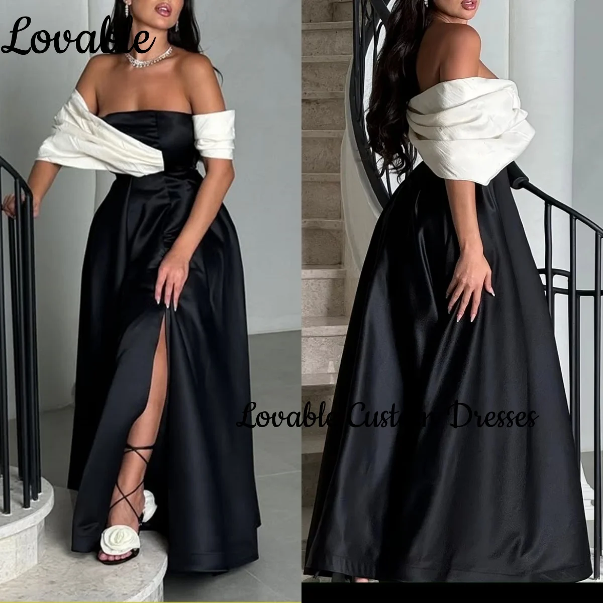 

فستان سهرة نسائي Customize A-Line Split Off-The-Shoulder Floor-Length Ruffle Formal Occasion Dresses Zipper Up Wedding Party Dre