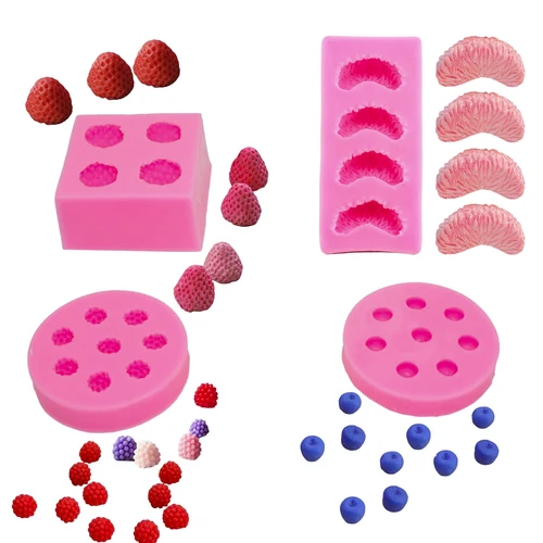 과일 퐁당 몰드, 과일 모양 실리콘 몰드, 3D 딸기 몰드 과일 실리콘 몰드, 젤리 컵케이크용 오렌지 블루베리 