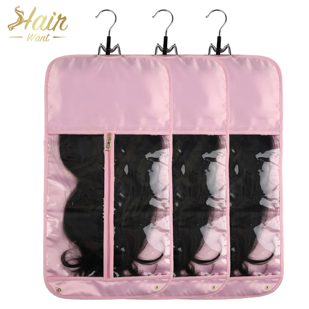 Hair Want Hair Extension Opbergtas Haarstukken Opberghouder Met Houten Hanger Stofdicht Draagbaar Waterdicht Pak