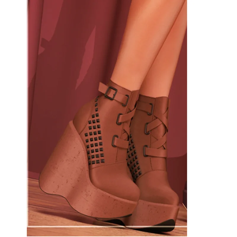 البني برشام منتصف العجل منصة الأحذية إسفين كعب أشار تو موضة مثير كول 2025 الشتاء أحذية امرأة كبيرة الحجم Zapatillas Mujer
