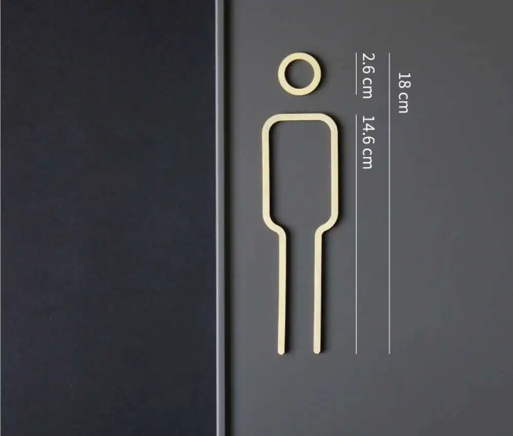 Goldfarbenes Toilettenschild aus Metall, Messing, Waschraum, Tür, Wandetikett, Aufkleber, WC-Halter – Detail 2