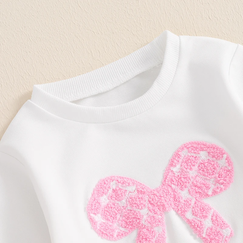 유아용 O넥 긴팔 활 자수 티 탑 드로스트링 바지, 용수철 가을 캐주얼 의상, 2 개 세트