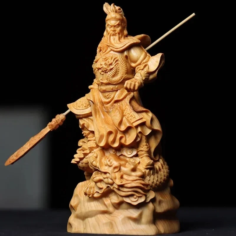 Wooden traditional Chinese statues of figures from the Three Kingdoms period of Guan Gong in Jiulong home decoration crafts