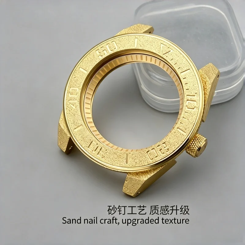King Samurai Mod Watch Case Gold Grit Nail Sand Effect 100M Waterproof Fit NH35 NH36 7S26 Automatic Movement