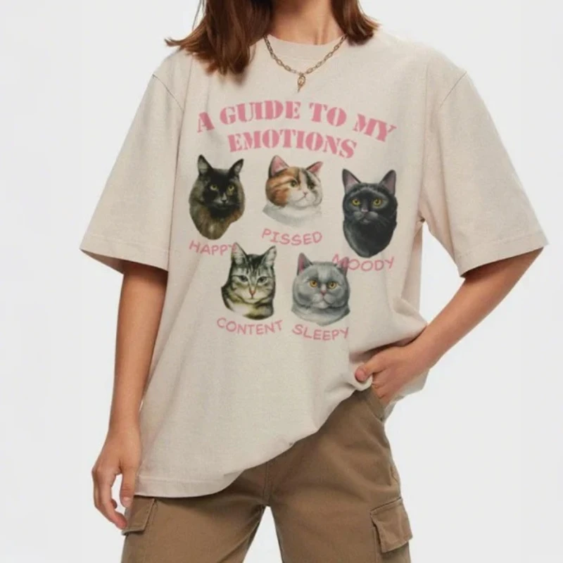 Süße Kätzchen Grafik T-Shirts Übergroße Vintage Katzenliebhaber T-Shirts Kawaii Lustige Kitty Print T-Shirt Baumwolle Frauen Y2k Ästhetische Tops