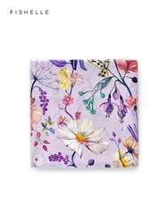 Purple flowers 100% silk scarf crepe de chine women scarves shawl luxury gift headband small scarfs hijab wrap handkerchief