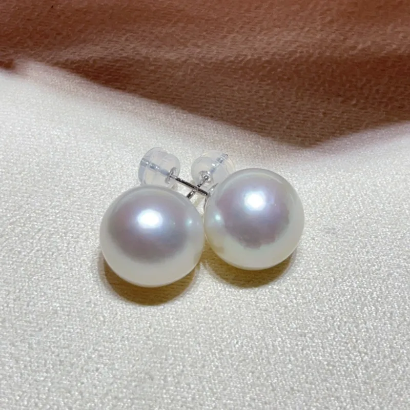 

New 12-13mm White Pearl Stud Earrings for Fine Women Jewerly White Earrings AAAA Genuine Pearl 925 Sterling Silver