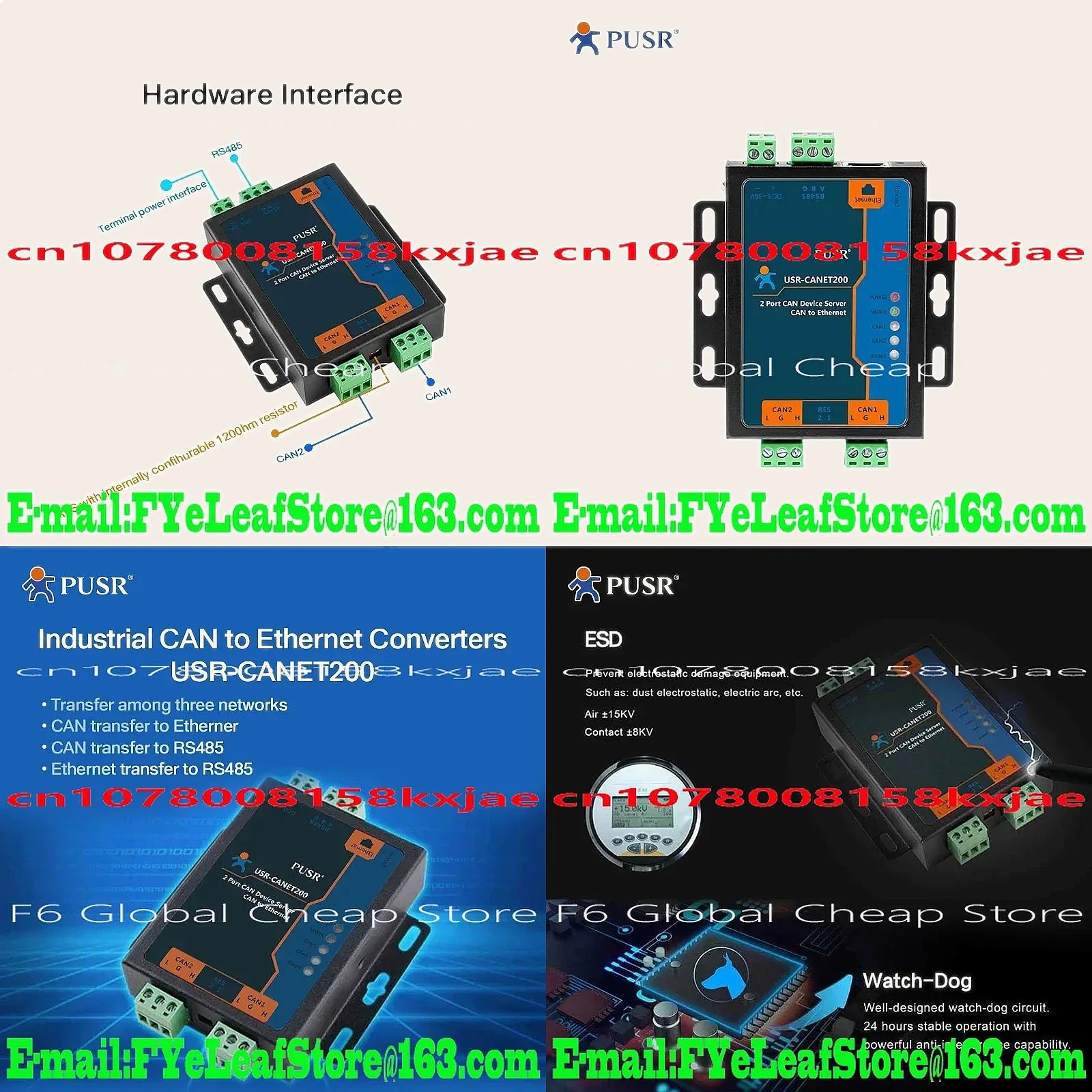 

USR-CANET200 Industrial CAN to Ethernet Converter RS485 Port CANbus Adapter