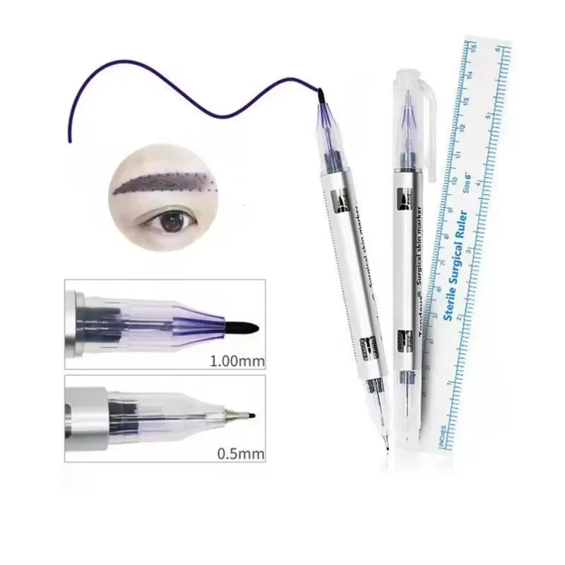 Surgical Skin Marker for Eyebrow Skin Marker Pen Tattoo Skin Marker Measure Measuring Ruler Set Tool