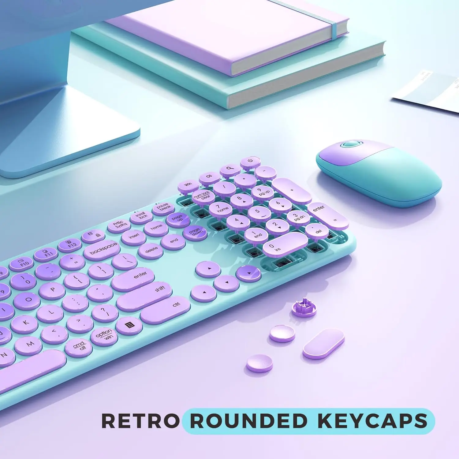 SEENDA USB & Type C Wireless Keyboard and Mouse Combo for Win 7/8/10 MacBook Pro Air Laptop PC Round Key Ergonomic Keyboards