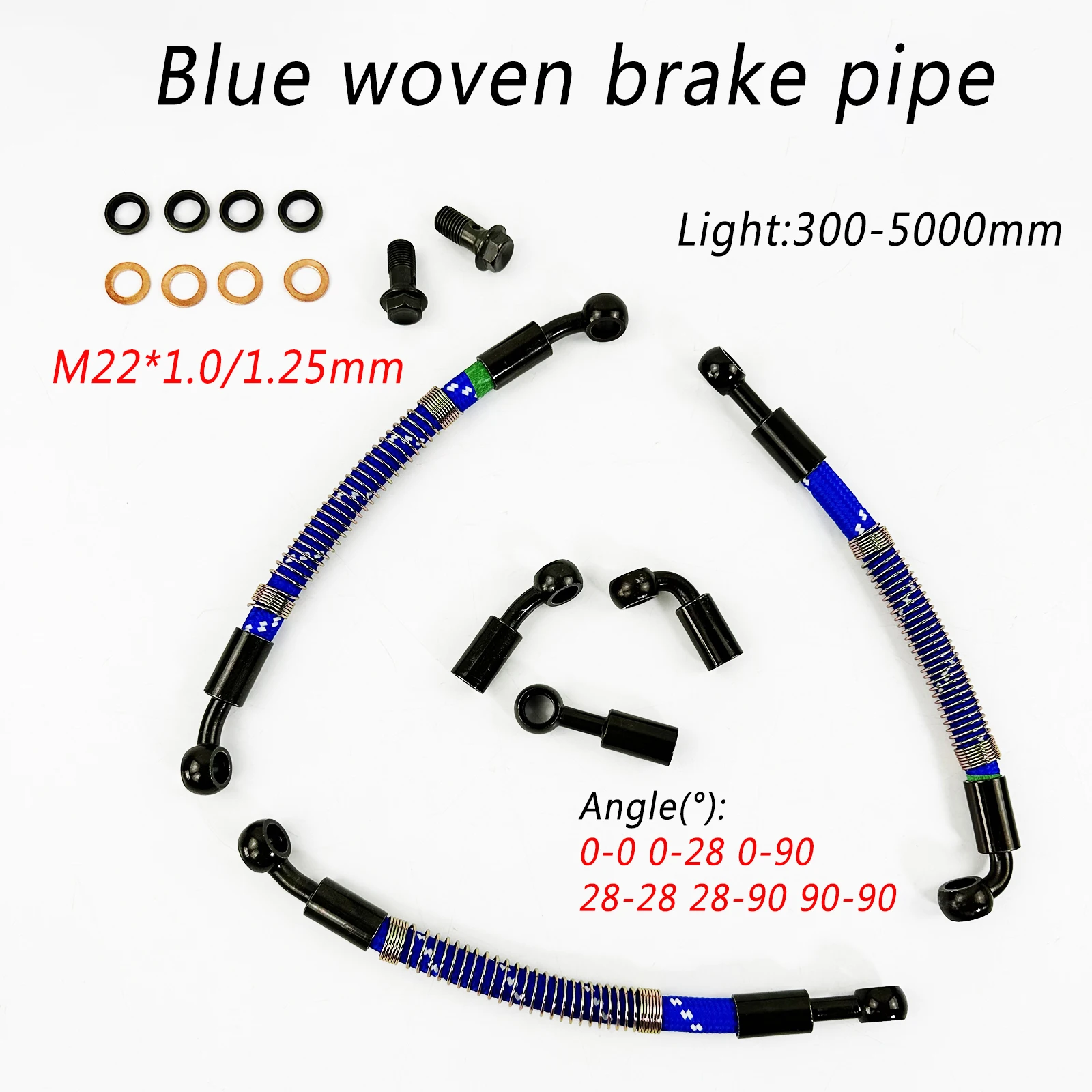 

0°/28°/90° 300-5000mm PA12 M10*1/1.25 Braided Brake Hose Kit 3.2mm Blue Hydraulic Line Modified accessories for Motorcycle