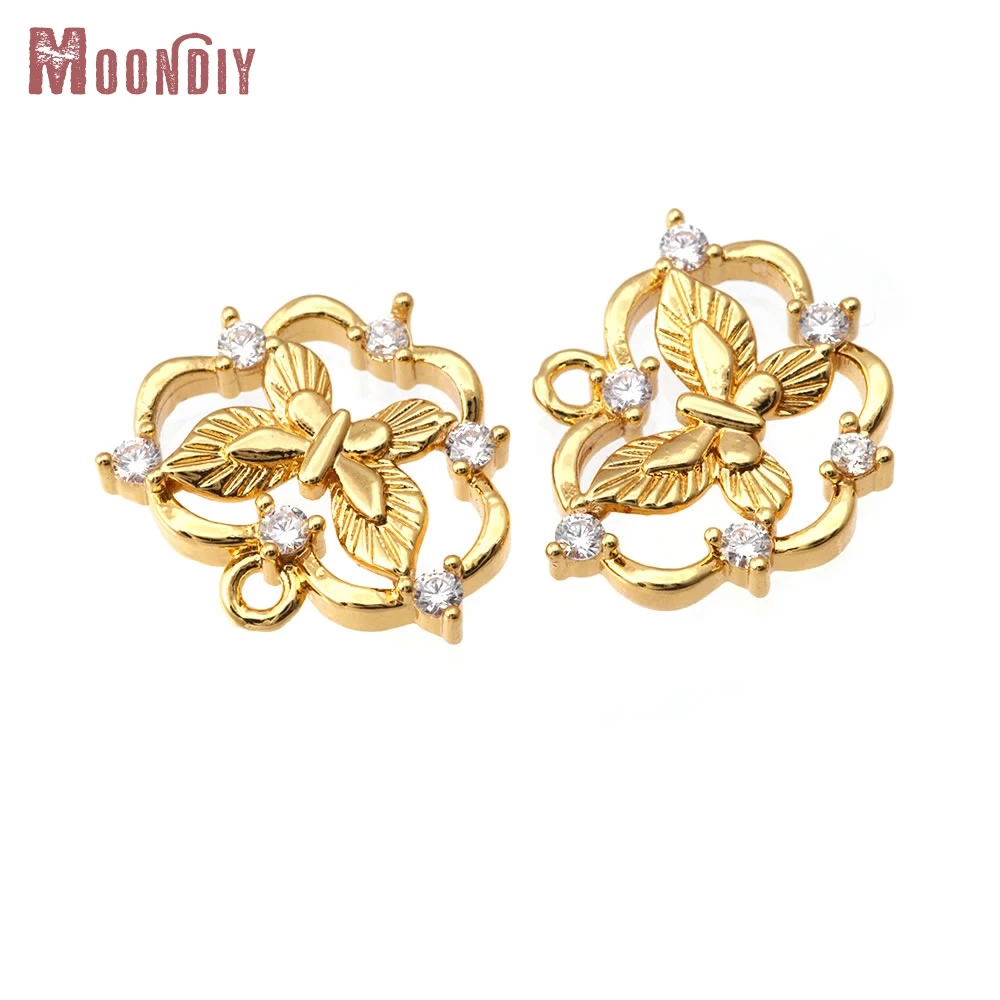 6PCS 18K Gold Color Brass and Zircon Butterfly Charms Pendants High Quality Diy Necklace Earrings Jewelry Making Accessories