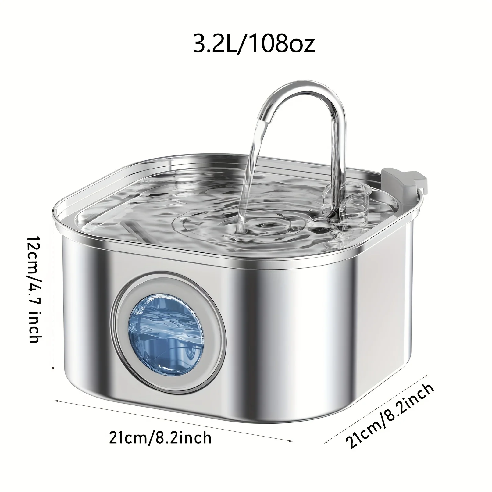 4pcs Filter Cat Water Fountain 3.2L/108oz Stainless Steel Automatic Visual Window Water Dispenser Dog Water Fountain with Filter