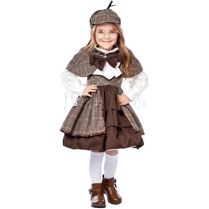 Girls Detective Cosplay Costumes Lolita British College Style Girl Detective Dress Uniforms Girls Party Costumes F