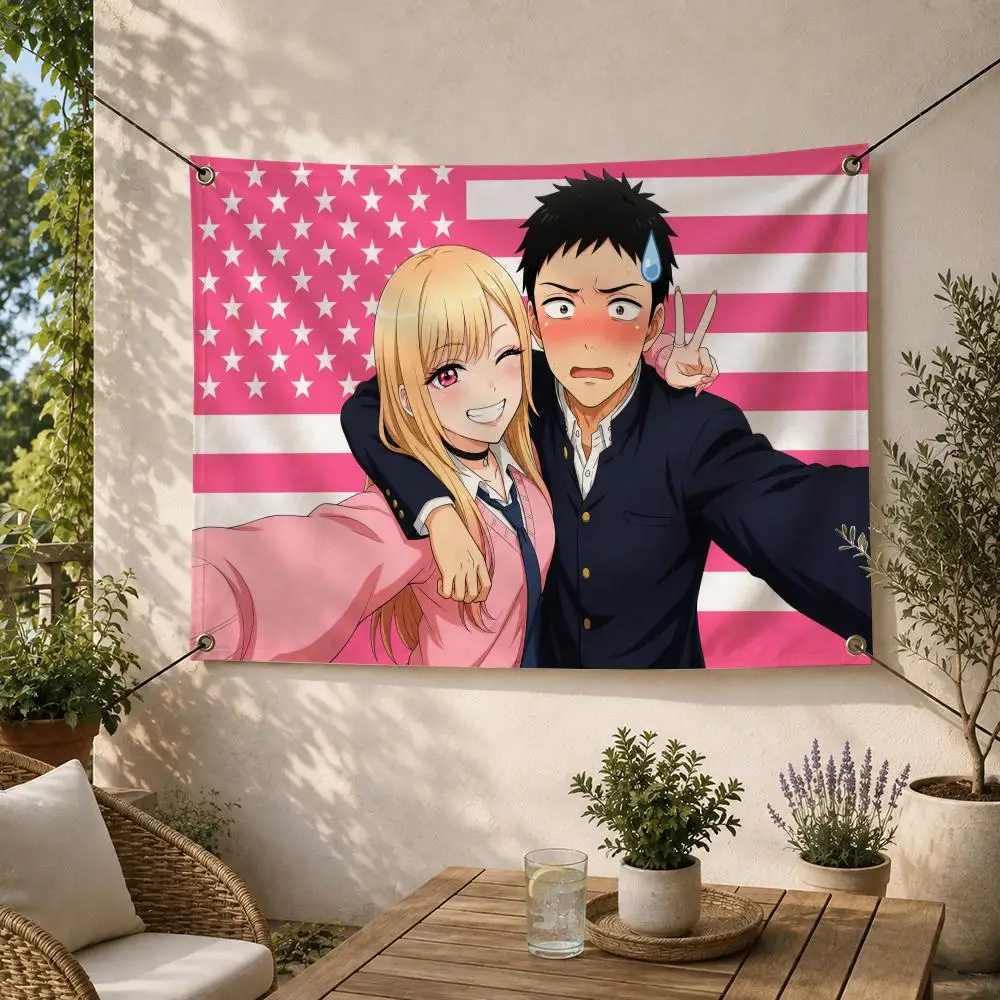 Romance Anime M-Marin x Gojo Flags Decorative Flag Banner for Outdoor Garden Yard Camping Party Home Wall Hanging Decor