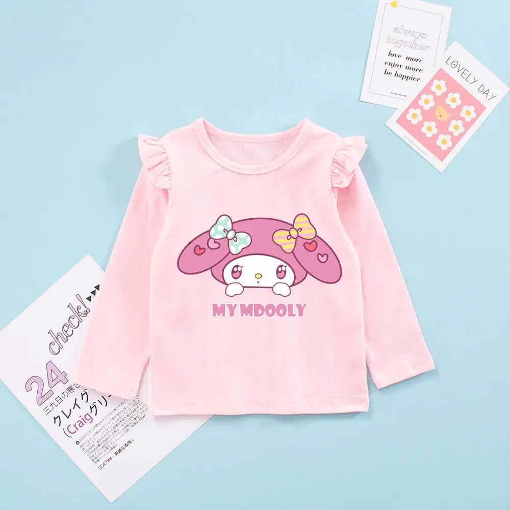 

Lovely Kuromi My Melody Girls T-Shirt Sanrio Kawaii Anime Autumn Children Long-Sleeved Top Cartoon Clothes Kids Christmas Gifts