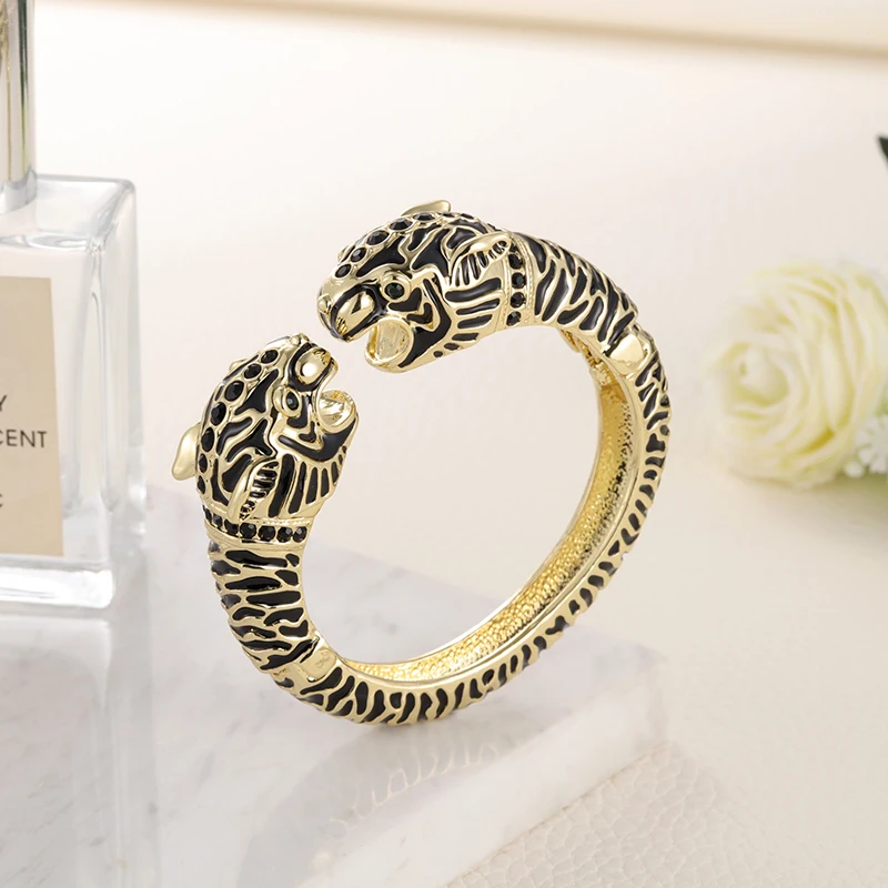 Sally's Paradise New Colorful Tiger Bracelet Cuff Bangle Animal Enamel Luxury Jewelry For Women L0080