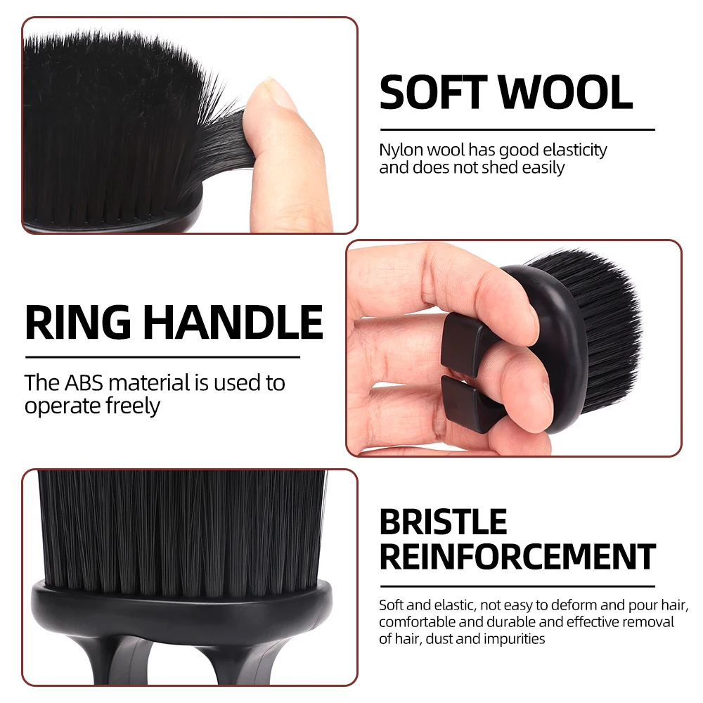 Black Ring Neck Duster Barber Remove Loose Hair Brush Hair Cutting Brush Soft Hair Cleaning Brush Hairdressing Tools