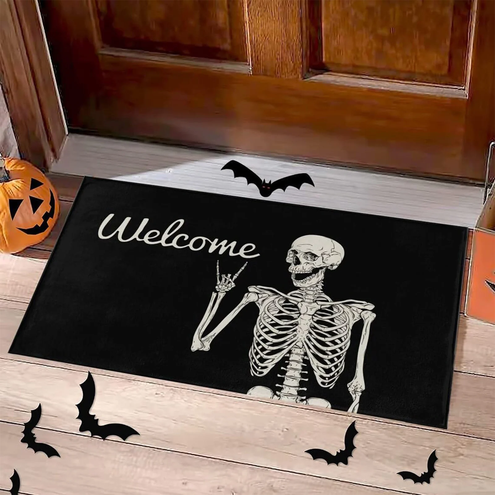 Halloween Human Skeleton Door Mat Quick Dry Terror Non-slip Door Pad Fits Halloween Party Haunted House Terror Decor Props