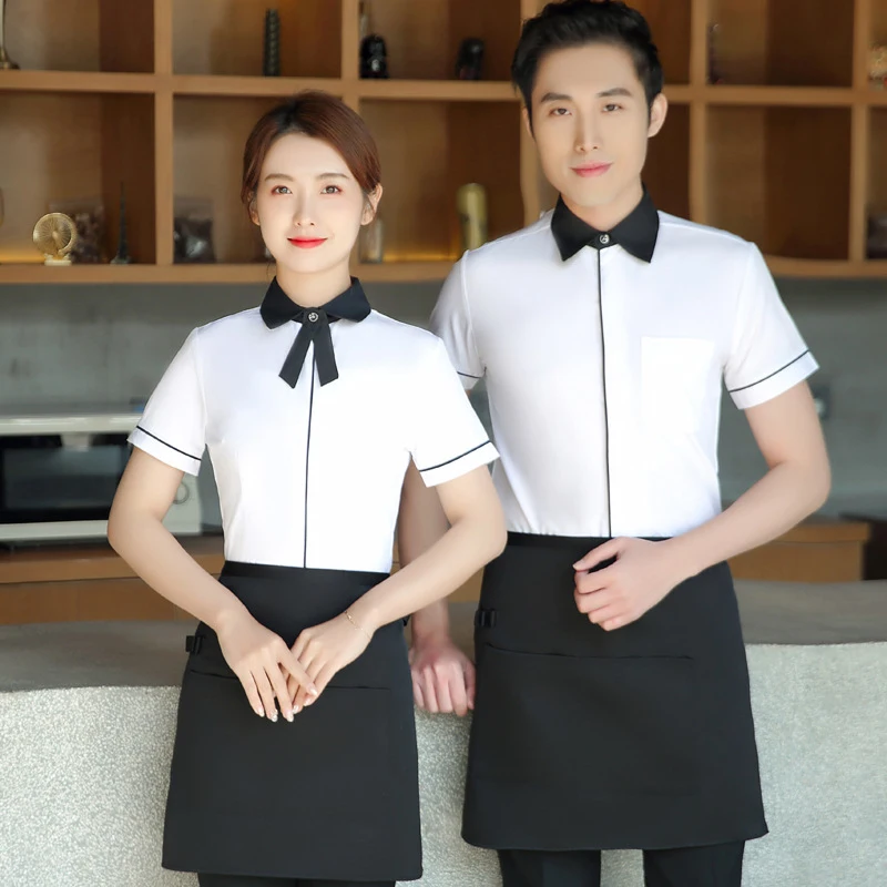 

Hotel and restaurant waiter work uniform for barsKTVRestaurant, hotel, coffee and milk tea shop summer long and short sleeve shi