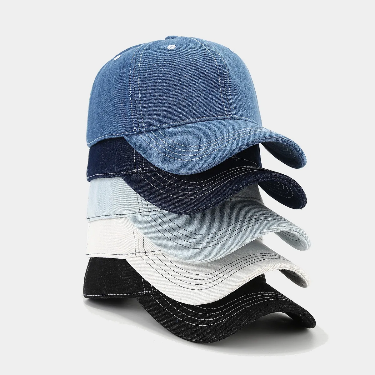 Solid color denim baseball cap for women Korean casual duckbill cap for men summer sun protection cap