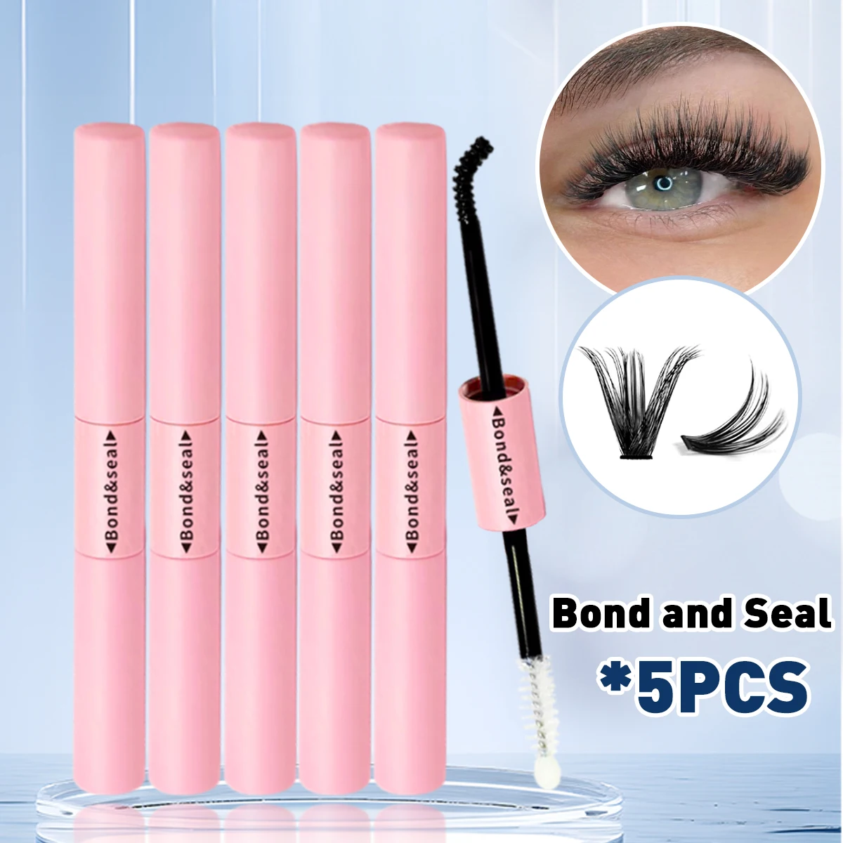 Wimpernkleber und Versiegelung für Wimperncluster, starker fester Wimpernkleber, langlebig, 48 Stunden, 2 in 1 (5 ml schwarzer Kleber + 5 ml klare Versiegelung)