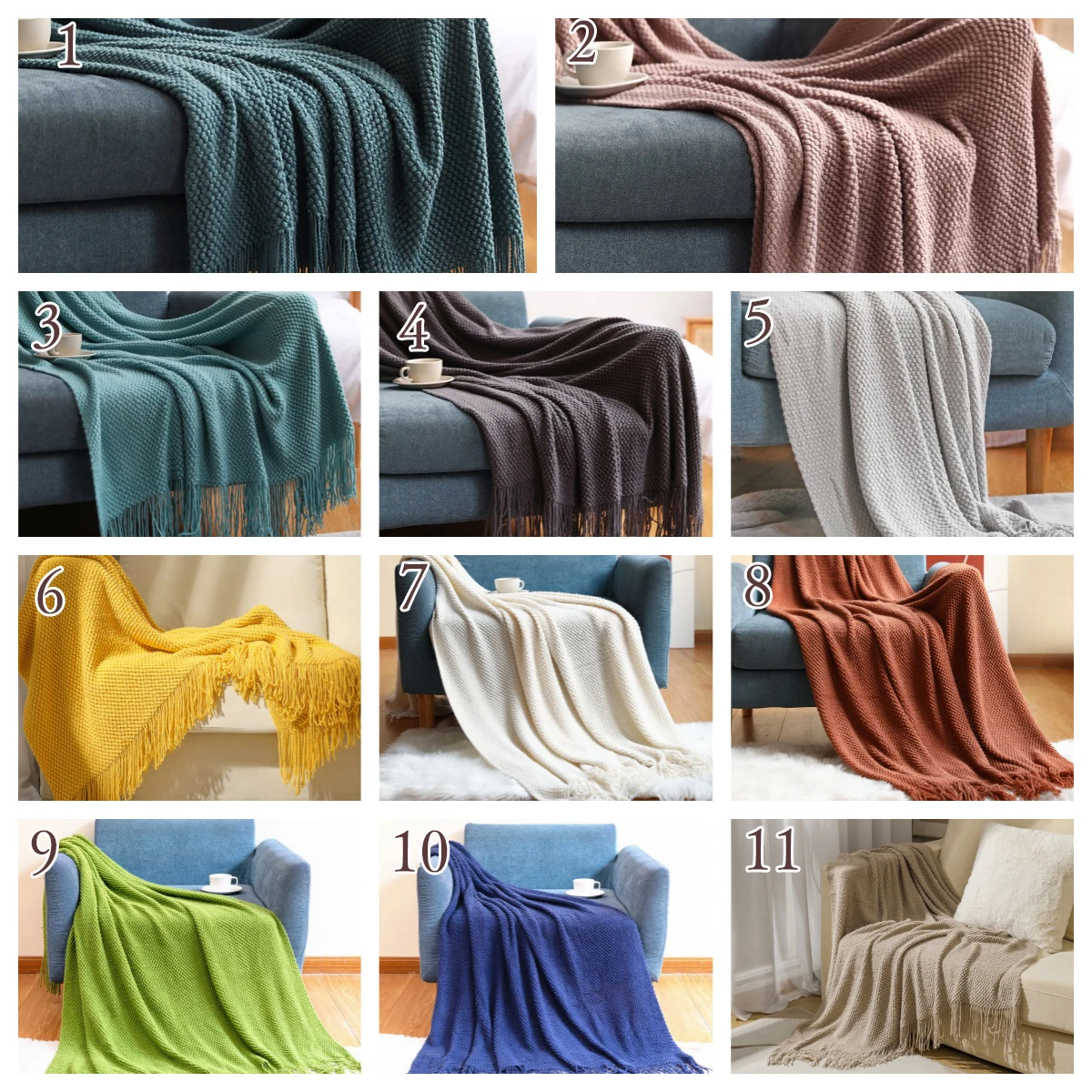 Pineapple Grid Knitted Blanket Solid Color Fringe Decoration Blanket Cover Soft Bean Blankets For Office Nap Couch and Bed Xmas