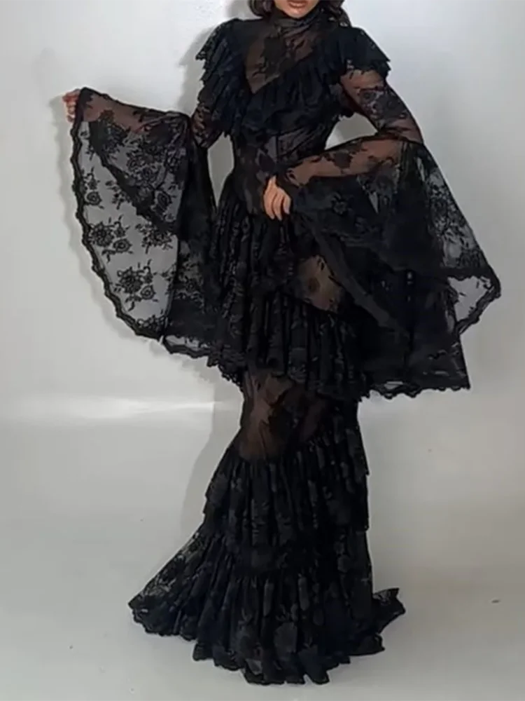 

Новое вечернее платье для выпускного вечера и дня рождения, роскошное, однотонное, с кружевной вышивкой, с эффектом пэчворк, элегантное, с завышенной талией, драпировкой и длинными рукавами