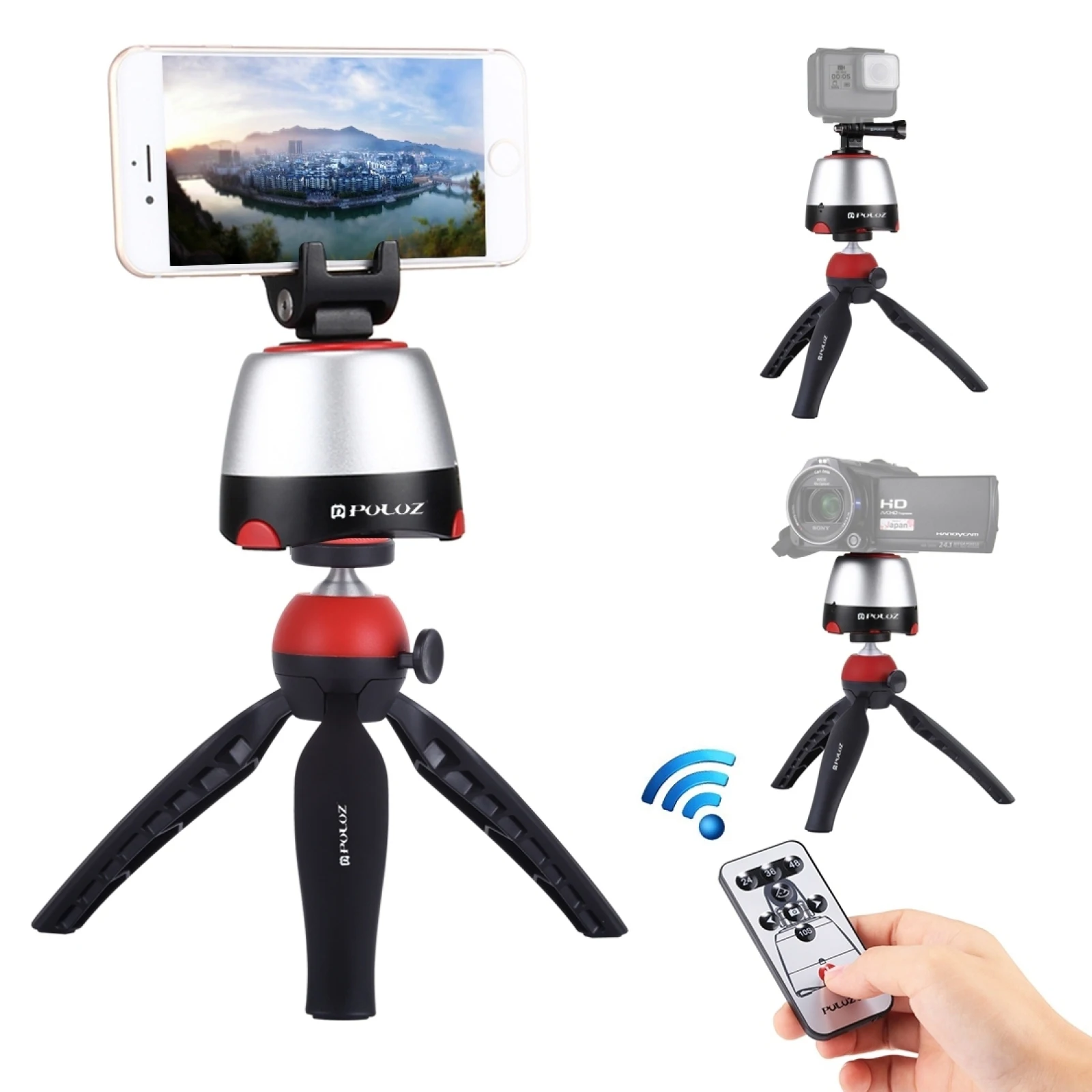 PULUZ Electronic 360 Degree Rotation Panoramic Head + Tripod Mount + GoPro Clamp + Phone Clamp with Remote Controller