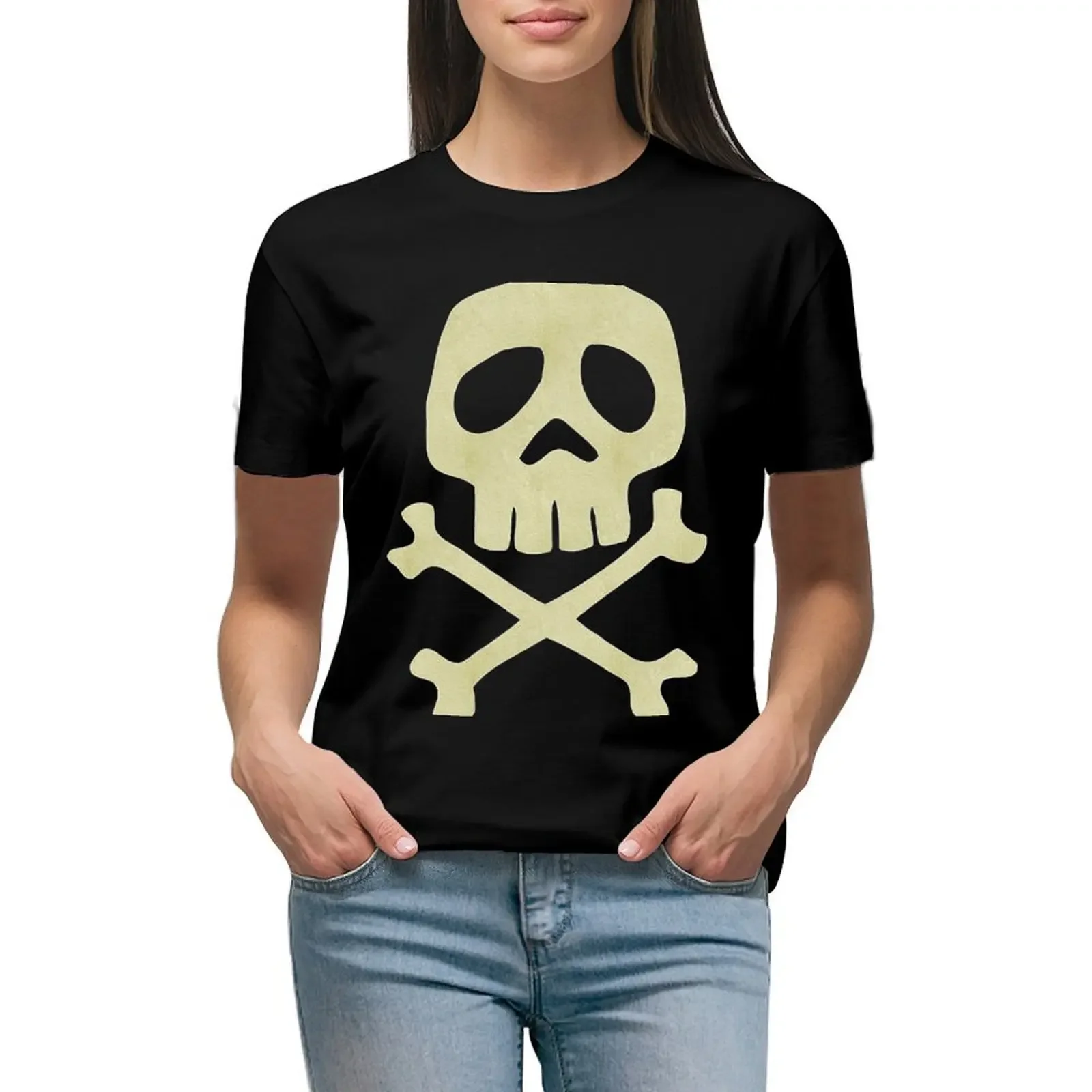 

Danzig Style Harlock Skull Crossbones / Jolly Roger T-Shirt anime clothes tops korean fashion new edition Women's t-shirt