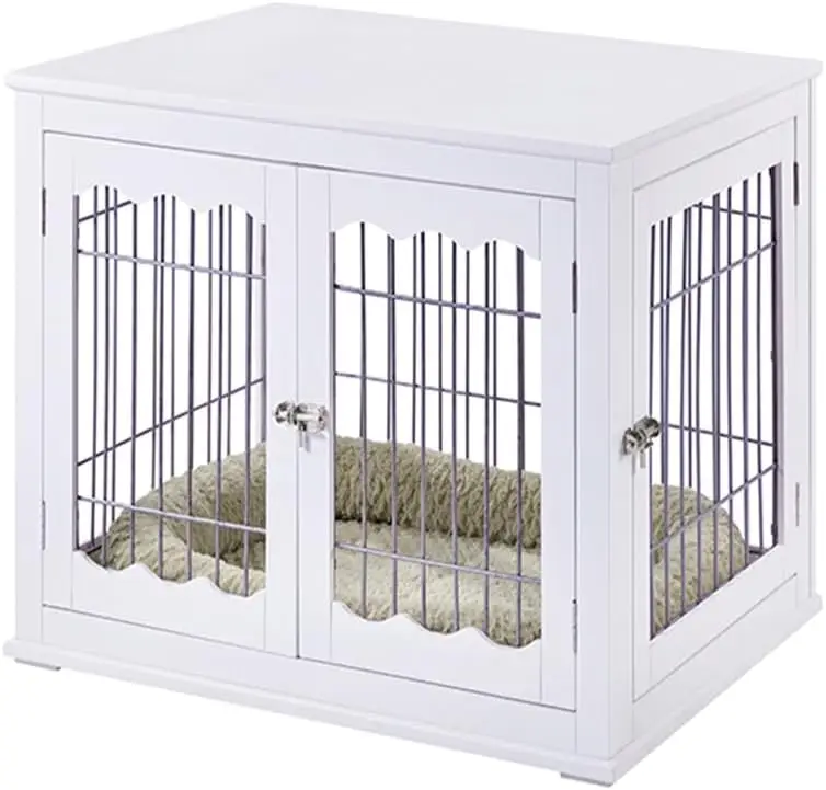 

unipaws Furniture Style White Dog Crate for Medium Large Dogs, Indoor Aesthetic Dog Stuff Kennel, Modern Decorative Wood Wire Pe