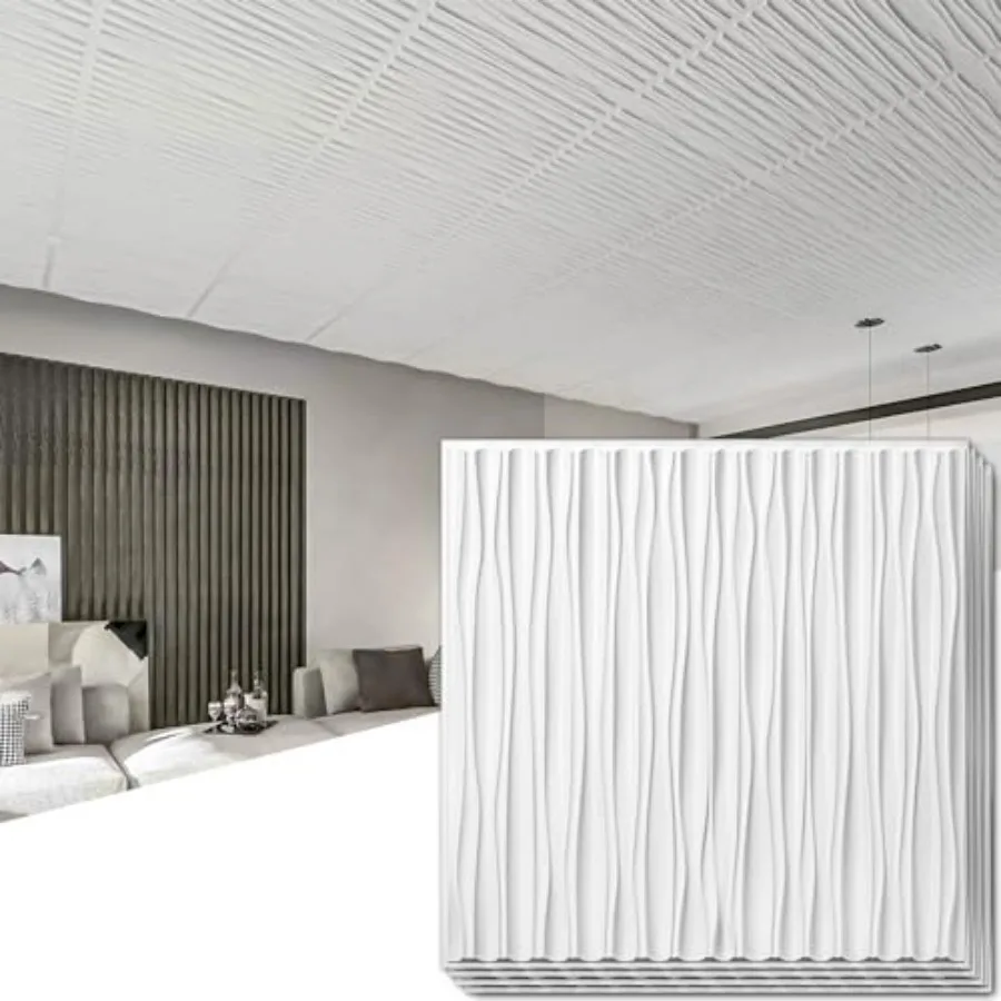 

Ceiling Tiles 24 x 24 for Interior Wall Décor, Drop Ceiling Tile 3D Wall Panel Fire Rated Waterproof Premium PVC, No Sag and Br