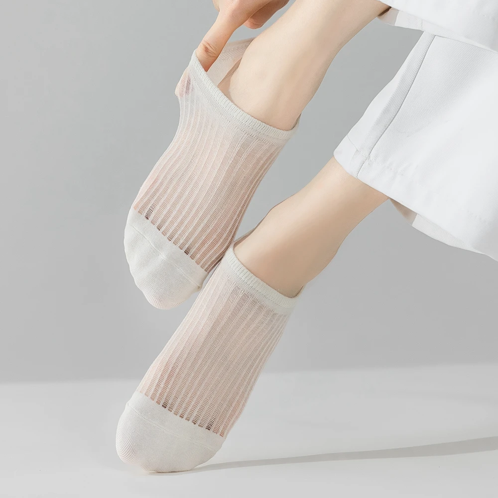 7 Pairs Women Summer Mesh Socks Anti-slip No-show Slippers Socks Invisible Non-slip Socks Low Cut Thin