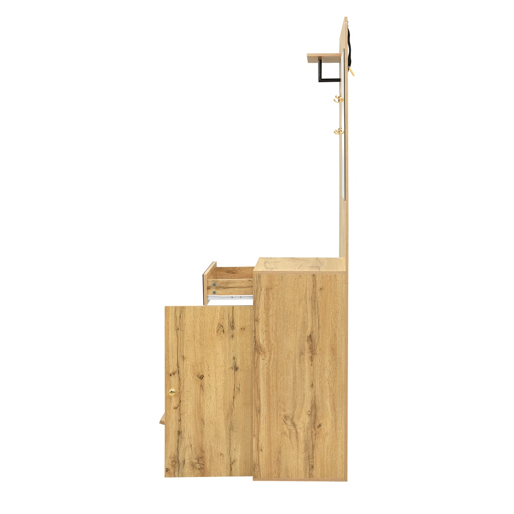PINGGO Kompaktes Garderoben-Set mit Spiegel und Kissen, Flur-Wandregal, Garderobenpaneele, Schuhschrank für Flur-Aufbewahrung – Detail 19