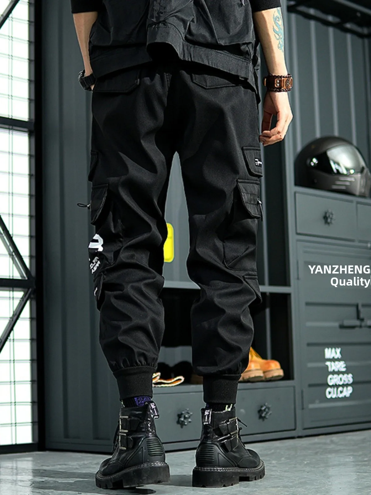 Pantalon de travail tendance Bla pour hommes, coupe ample, décontracté, de rue, polyvalent, à revers, Cargo, printemps-automne