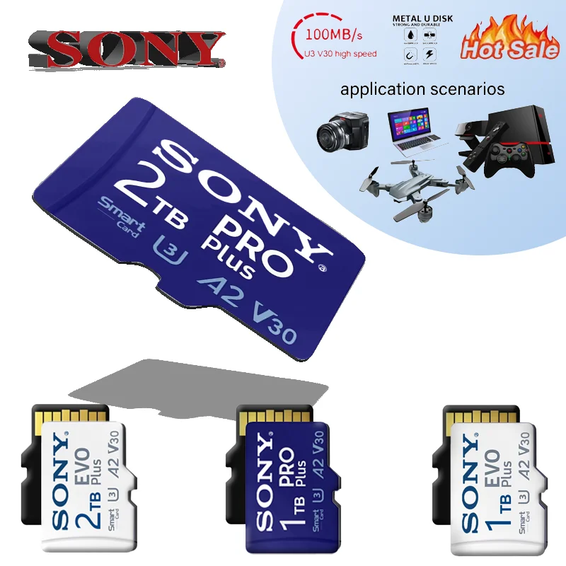 Sony 2TB 1TB 512GB Micro SD Card 120MB/s for Multi-Device Use CarPlay Smart TV PS5 Gaming Office High-Speed Memory Card