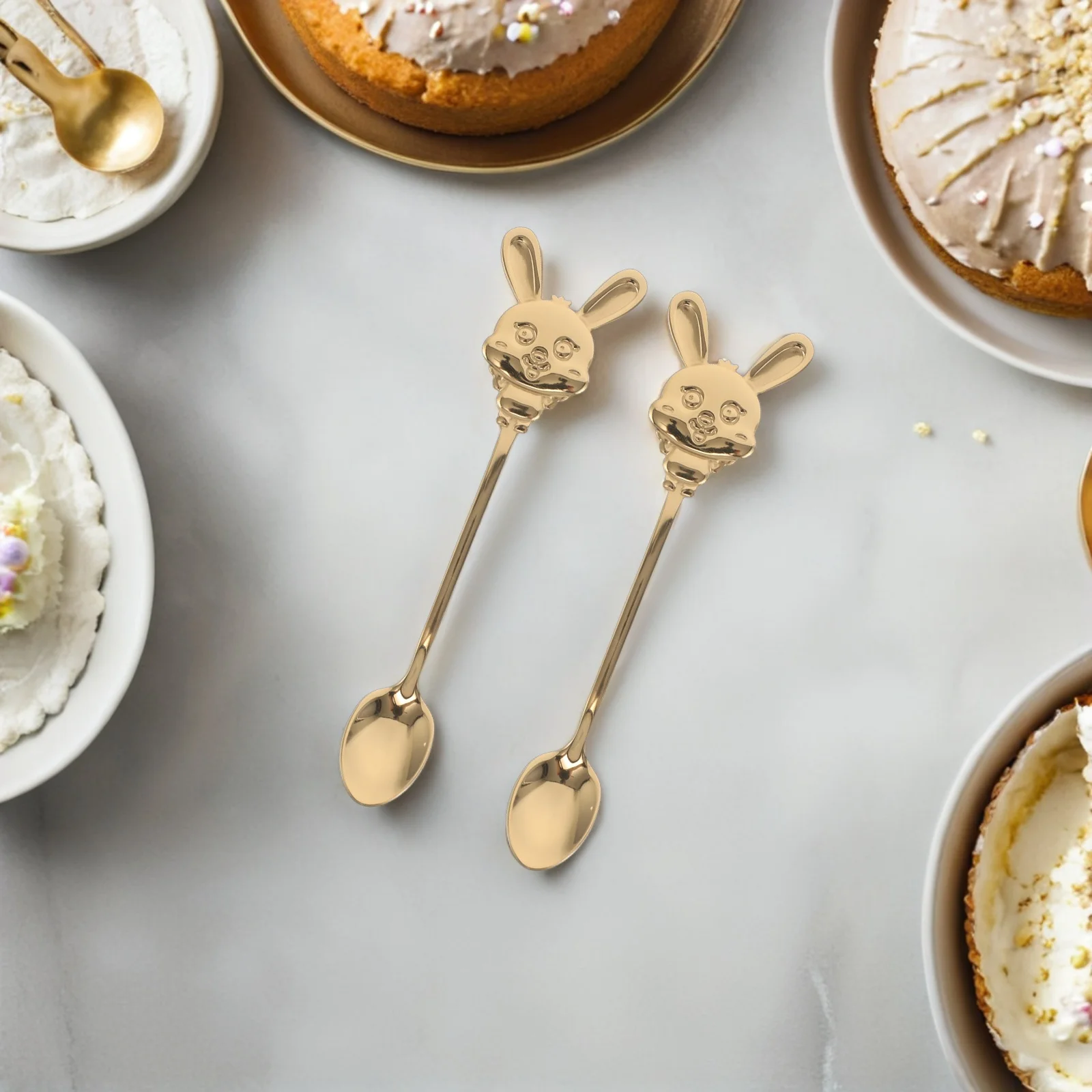 

6Pcs Easter Dessert Spoons Stainless Steel Rabbit Coffee Spoons for Cake Pudding Yogurt Soup Sweet Treats Tea Gathering