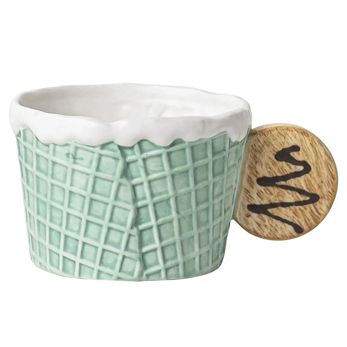 Creative Cookie Water Cup Cute Ceramic Mug Office Afternoon Tea Coffee Cup Home Breakfast Milk Cup,Green,Round Handle