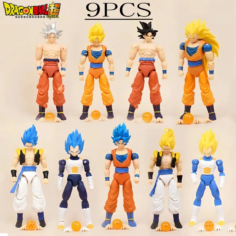 9PCS Dragon Ball Z Goku Vegeta SHF Super Saiyan Anime Doll Movable Transformable Doll Model Collection Toy Gift