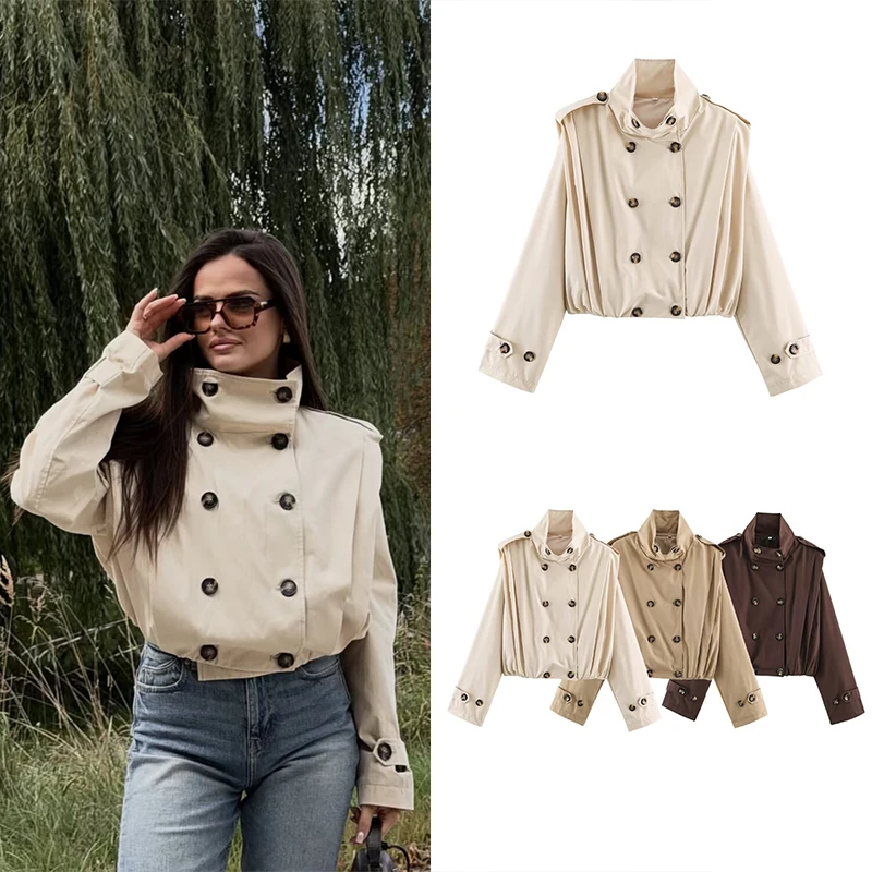 Guobioziy Women's Slim-Fit Pleated Trench Coat 2026 Spring-Autumn New Model European Casual Fashion Classic Punk Street Style