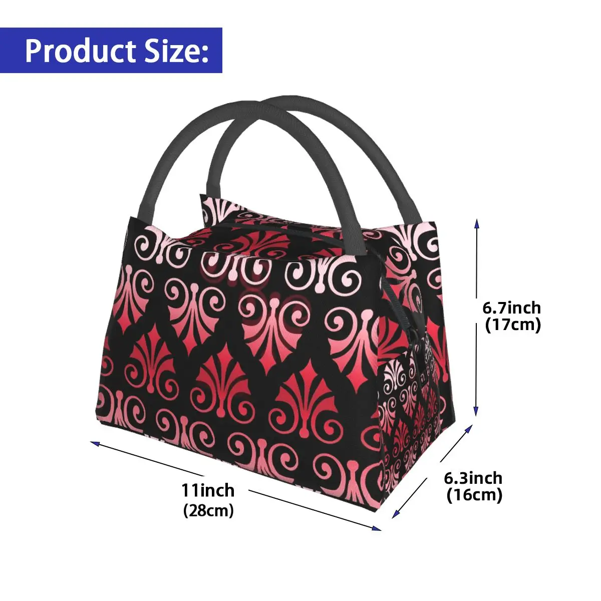 Baroque Print Lunch Bag For Child Pink And Black Lunch Box Aesthetic School Cooler Bag Convenient Oxford Thermal Lunch Bags