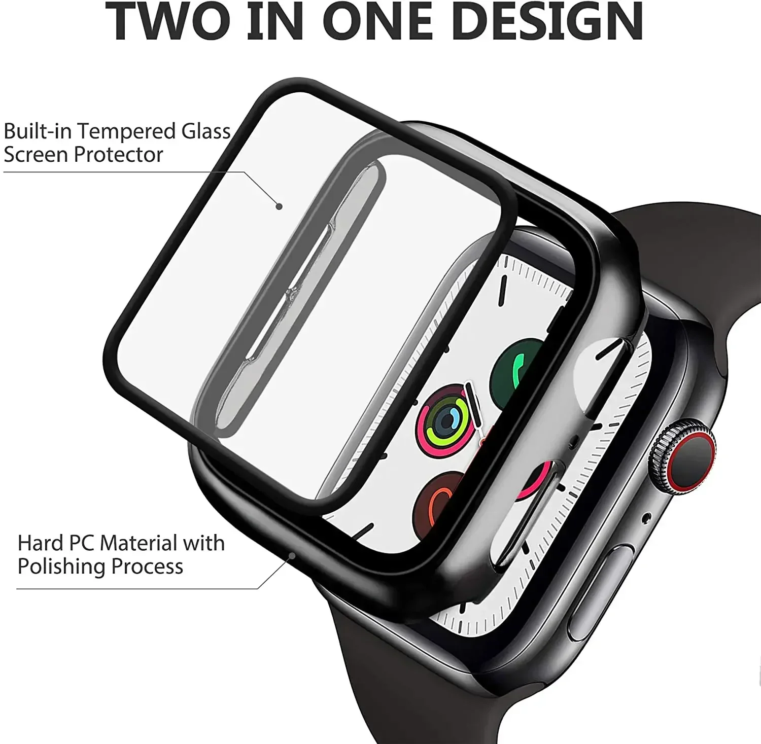 Vidro temperado e capa para Apple Watch, PC Bumper Case, protetor de tela para séries 7, 6, 5, 4, SE, 8, 41mm, 45mm, 42mm, 38mm, 44 milímetros, 40 milímetros